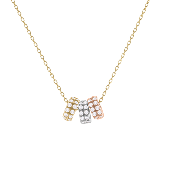 Üç Renkli Halkalı 14 Ayar Altın Kolye