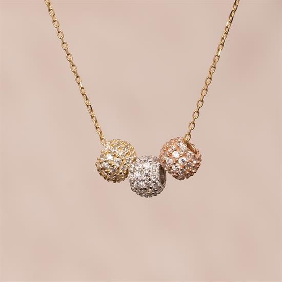 Üç Renkli Halkalı 14 Ayar Altın Kolye