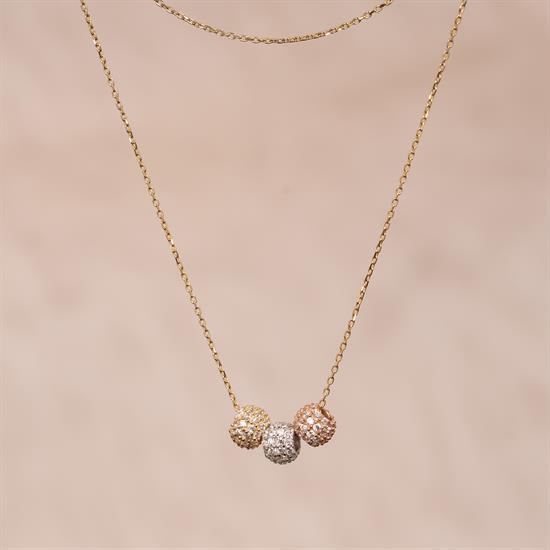 Üç Renkli Halkalı 14 Ayar Altın Kolye