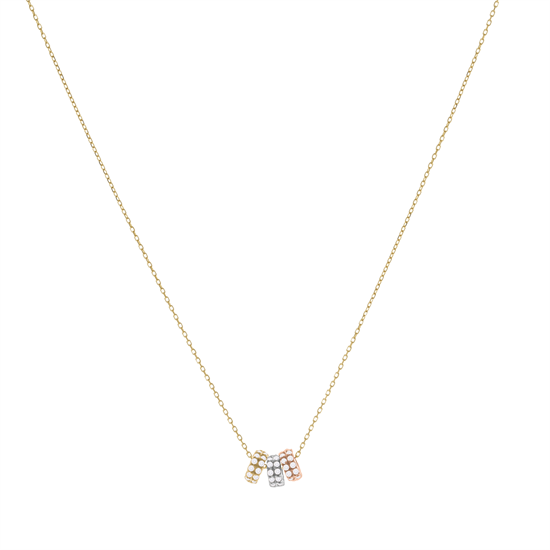 Üç Renkli Halkalı 14 Ayar Altın Kolye