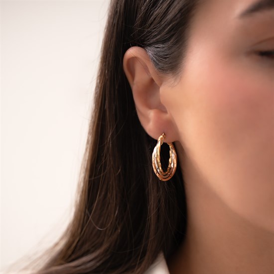 Üç Renkli Küpe 14 Ayar Altın