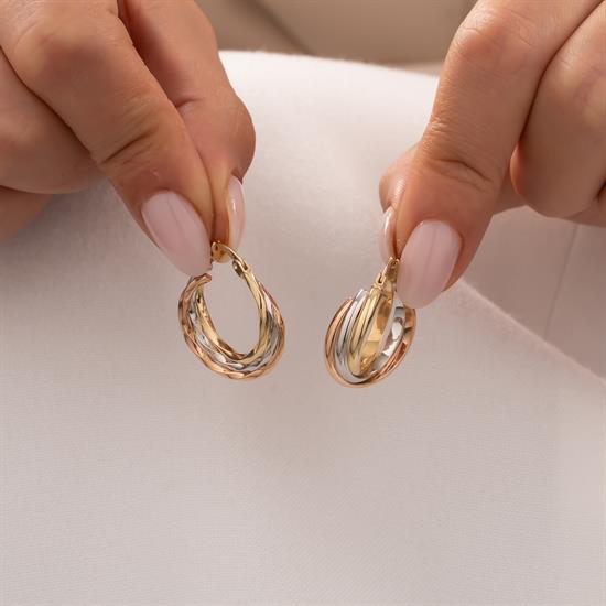 Üç Renkli Küpe 14 Ayar Altın