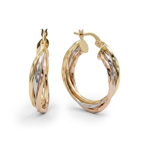 Üç Renkli Küpe 14 Ayar Altın