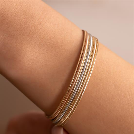 Üç Renkli Tasarım 14 Ayar Altın Kelepçe