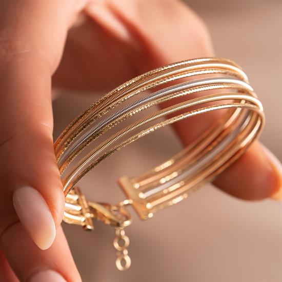 Üç Renkli Tasarım 14 Ayar Altın Kelepçe