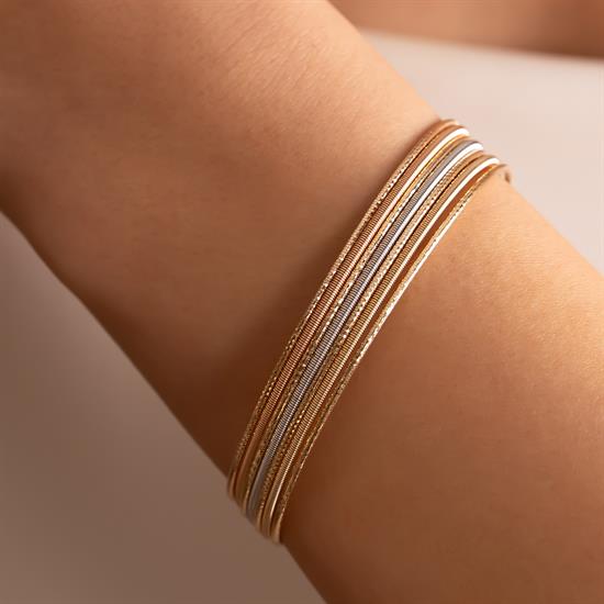 Üç Renkli Tasarım 14 Ayar Altın Kelepçe