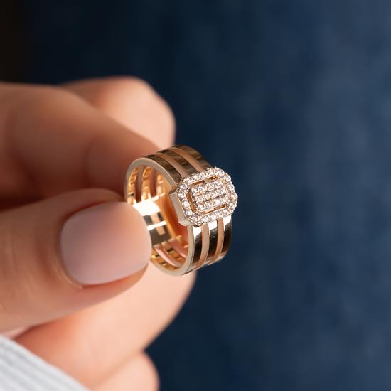 Üç Sıra Baget 14 Ayar Altın Yüzük