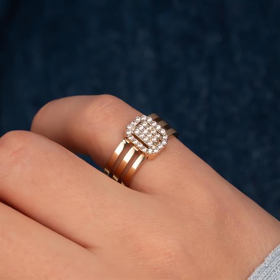 Üç Sıra Baget 14 Ayar Altın Yüzük