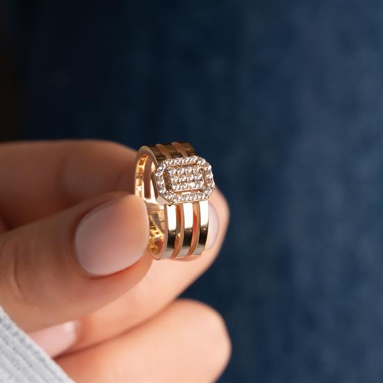 Üç Sıra Baget 14 Ayar Altın Yüzük