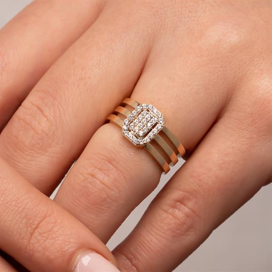 Üç Sıra Baget 14 Ayar Altın Yüzük