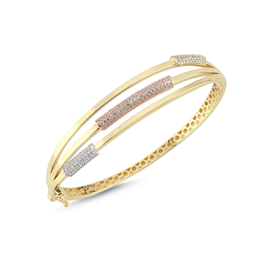 Üç Sıra Taşlı 14 Ayar Altın Kelepçe