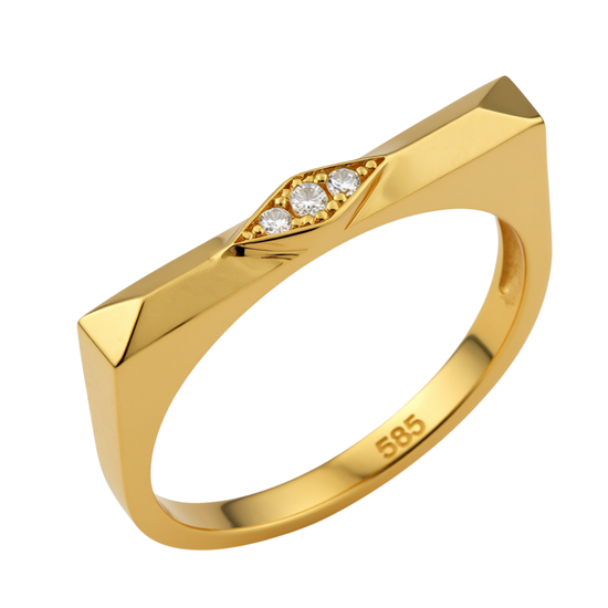 Üç Taşlı Yüzük 14 Ayar Altın