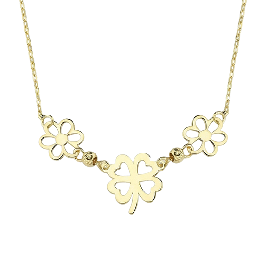 Üç Yoncalı Minimal 14 Ayar Altın Kolye