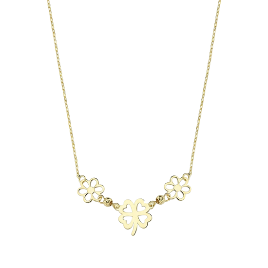 Üç Yoncalı Minimal 14 Ayar Altın Kolye