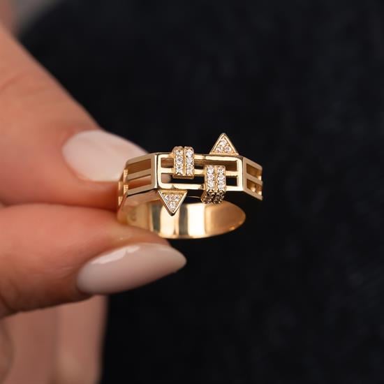Üçgen Detaylı 14 Ayar Altın Yüzük