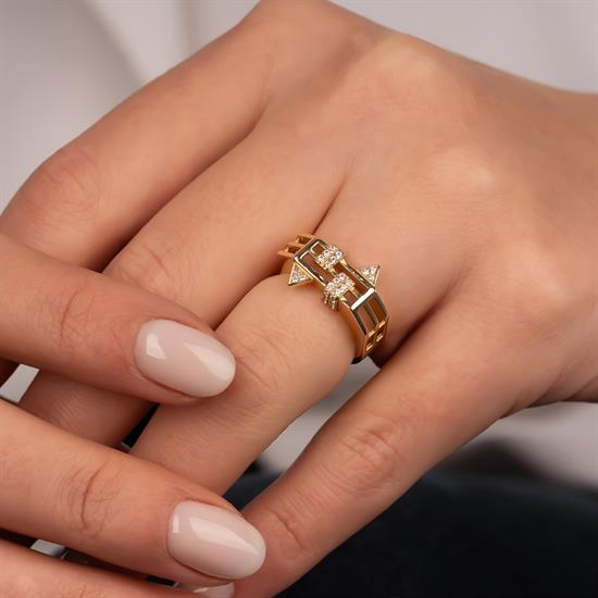 Üçgen Detaylı 14 Ayar Altın Yüzük