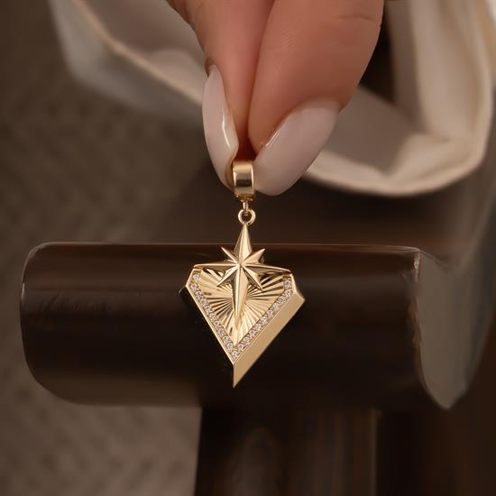 Üçgen Kuzey Yıldızı 14 Ayar Kolye Ucu