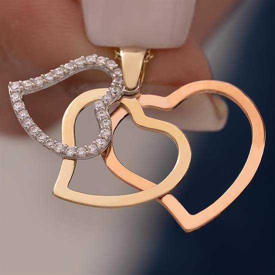 Üçlü Kalp Minimal 14 Ayar Kolye