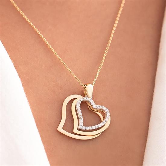 Üçlü Kalp Minimal 14 Ayar Kolye