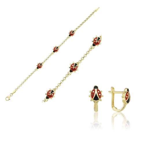 Uğur Böcekli Çocuk Bileklik Küpe Set
