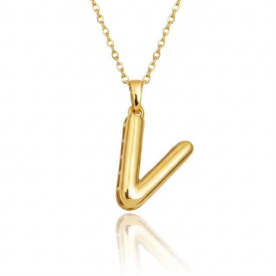 V Harfi Balon Model 14 Ayar Altın Kolye