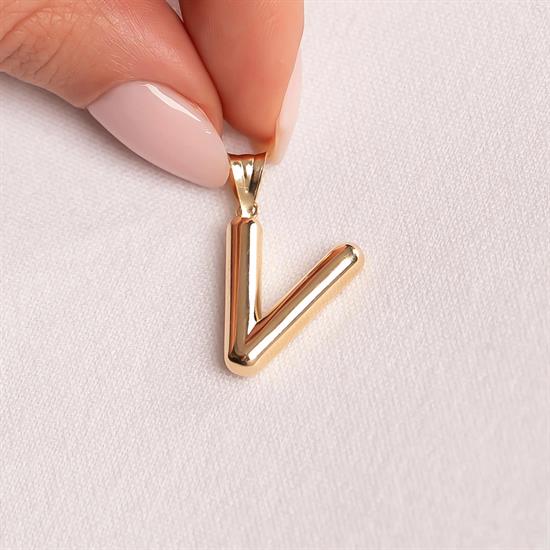 V Harfi Balon Model 14 Ayar Kolye Ucu