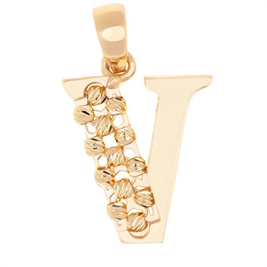 V Harfi Dorika Toplu 14 Ayar Altın Kolye Ucu
