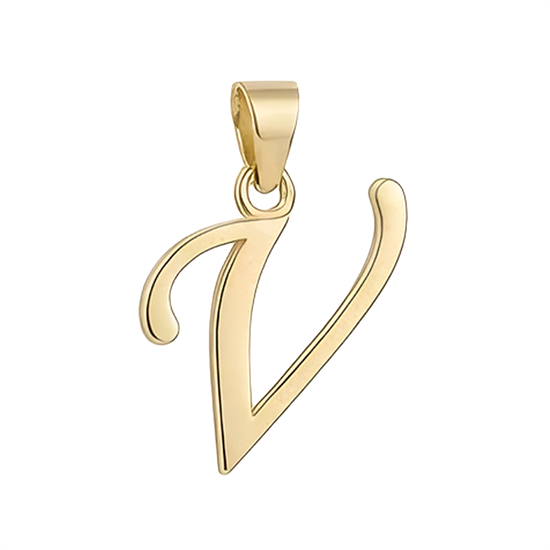 V Harfi El Yazısı 14 Ayar Kolye Ucu