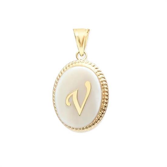 V Harfi Sedefli 14 Ayar Altın Kolye Ucu
