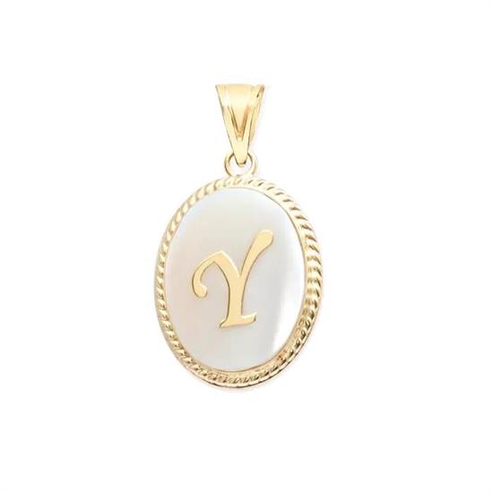 Y Harfi Sedefli 14 Ayar Altın Kolye Ucu