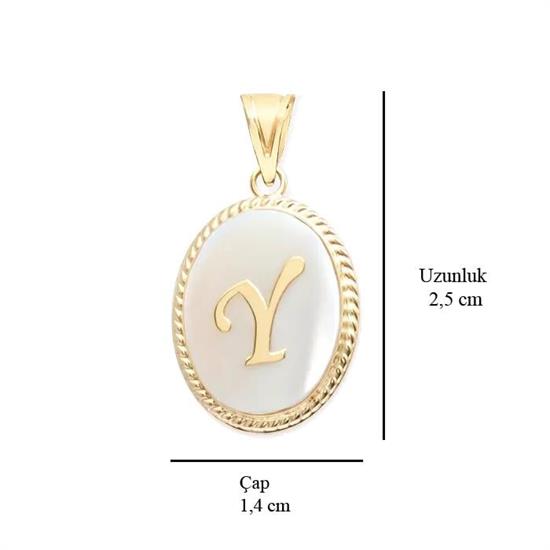 Y Harfi Sedefli 14 Ayar Altın Kolye Ucu