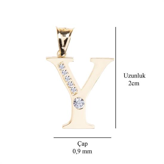 Y Harfi Taşlı 14 Ayar Altın Kolye Ucu