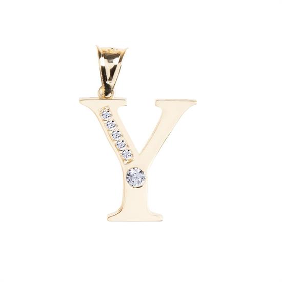 Y Harfi Taşlı 14 Ayar Altın Kolye Ucu