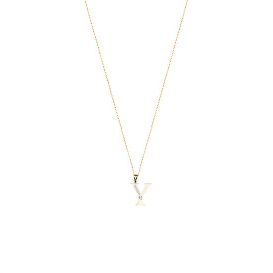 Y Harfi Taşlı 14 Ayar Altın Kolye Ucu