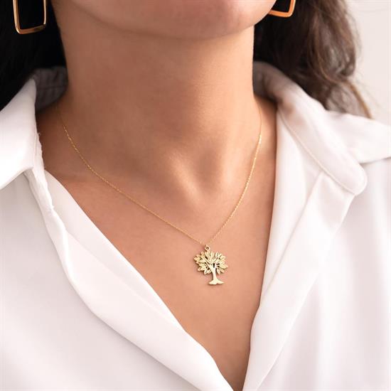 Yaşam Ağacı Taşsız Spor 14 Ayar Altın Kolye