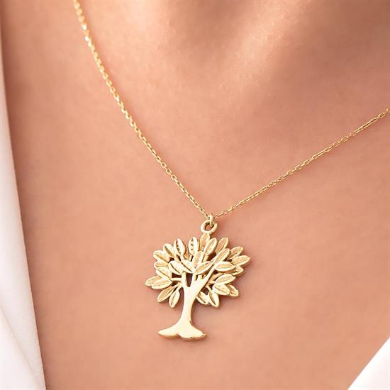 Yaşam Ağacı Taşsız Spor 14 Ayar Altın Kolye