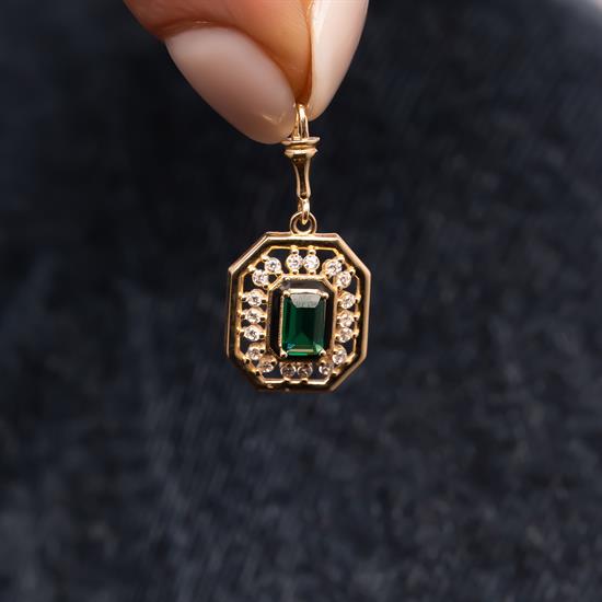 Yeşil Baget Taşlı 14 Ayar Altın Kolye Ucu