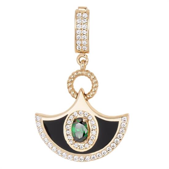 Yeşil Beyaz Taşlı Siyah Mineli Klipsli 14 Ayar Kolye Ucu 3,5 Cm