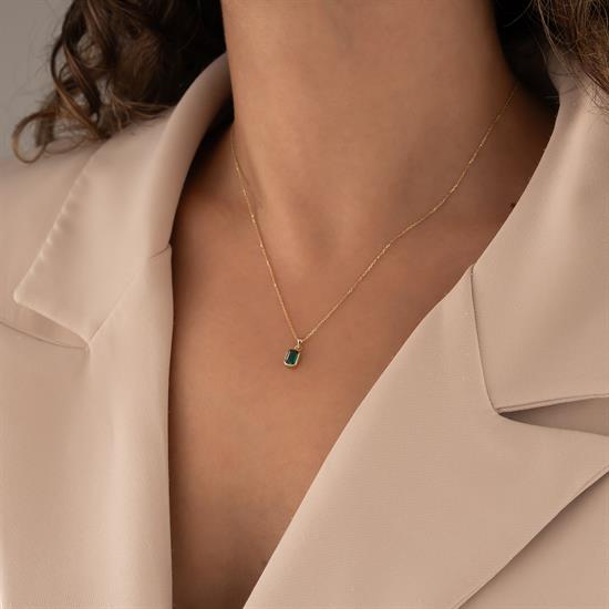 Yeşil Firuze Taşlı 14 Ayar Altın Kolye