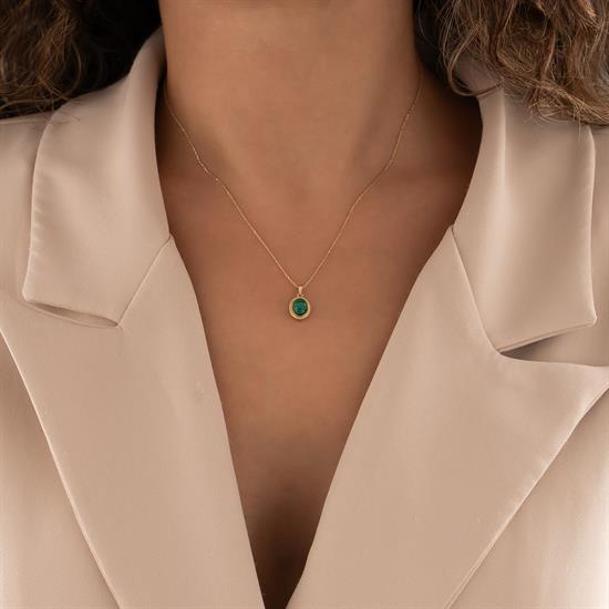 Yeşil Firuze Taşlı 14 Ayar Altın Kolye