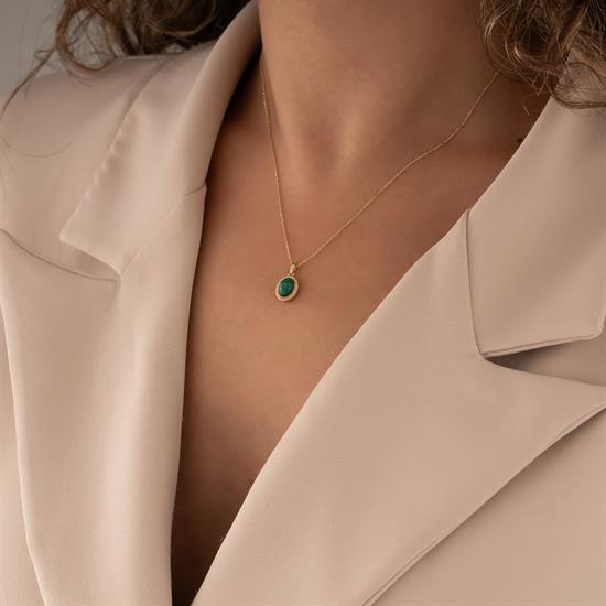 Yeşil Firuze Taşlı 14 Ayar Altın Kolye