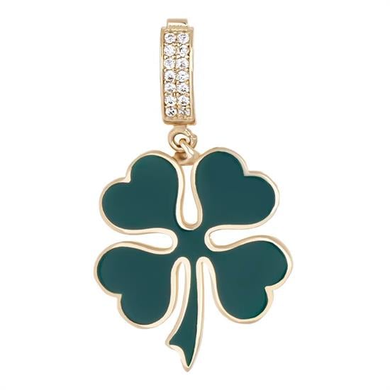 Yeşil Mineli Yonca Klipsli 14 Ayar Kolye Ucu 3,5 Cm