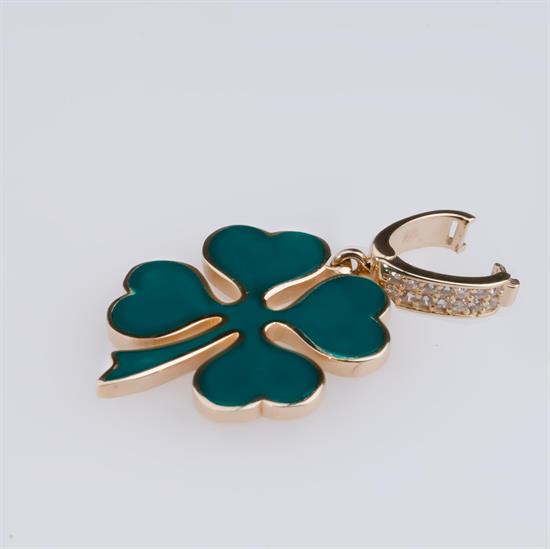 Yeşil Mineli Yonca Klipsli 14 Ayar Kolye Ucu 3,5 Cm