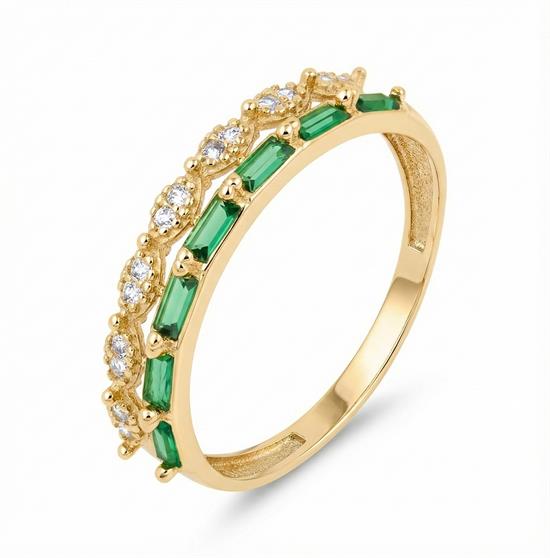 Yeşil Renkli Taşlı 14 Ayar Altın Yüzük