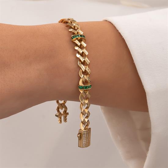 Yeşil Taşlı 14 Ayar Altın Gurmet Bileklik