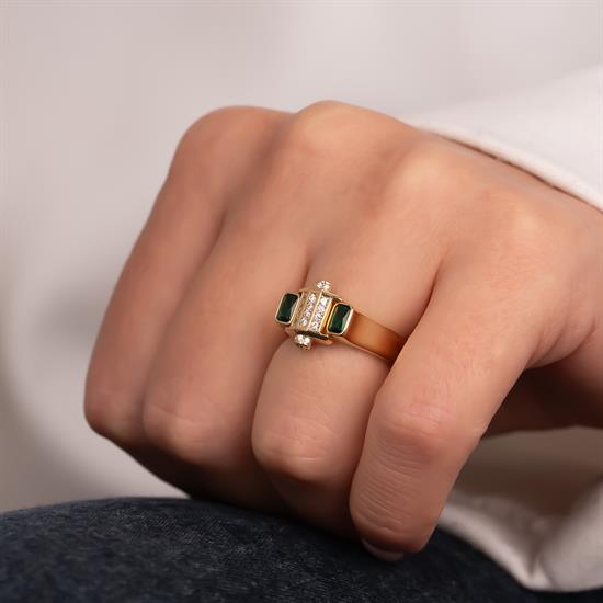 Yeşil Taşlı 14 Ayar Altın Yüzük