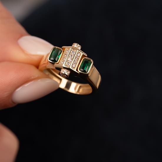 Yeşil Taşlı 14 Ayar Altın Yüzük