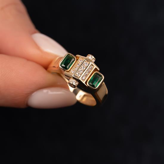 Yeşil Taşlı 14 Ayar Altın Yüzük