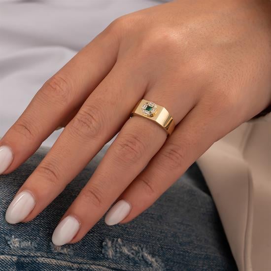 Yeşil Taşlı 14 Ayar Altın Yüzük