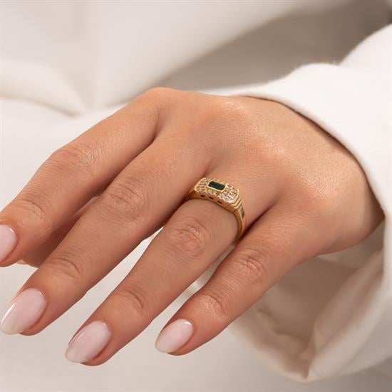 Yeşil Taşlı 14 Ayar Altın Yüzük